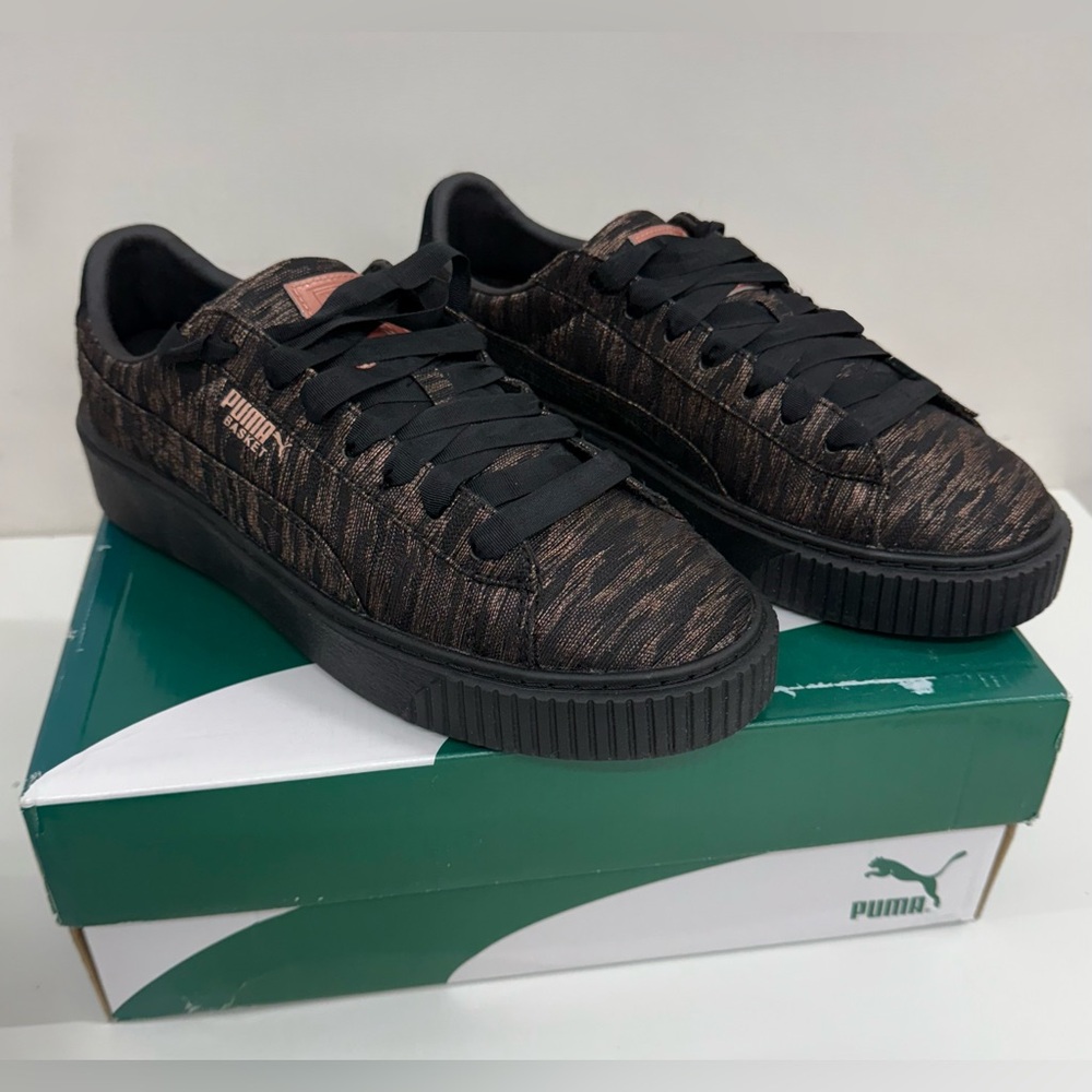 NWT Puma Basket Platform VR Wn’s Black and Brown Patterned Sneakers